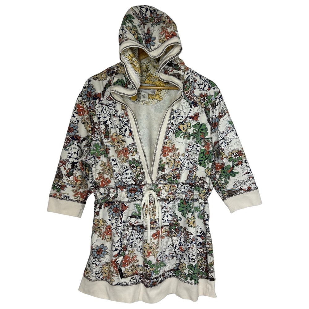 One World Special Issue Cotton Multi Floral Drawstring Deep V Neck Hoodie XL